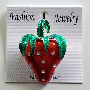 Strawberry Brooch with Rhinestones